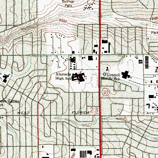 Topographic Map of Alameda International High School, CO