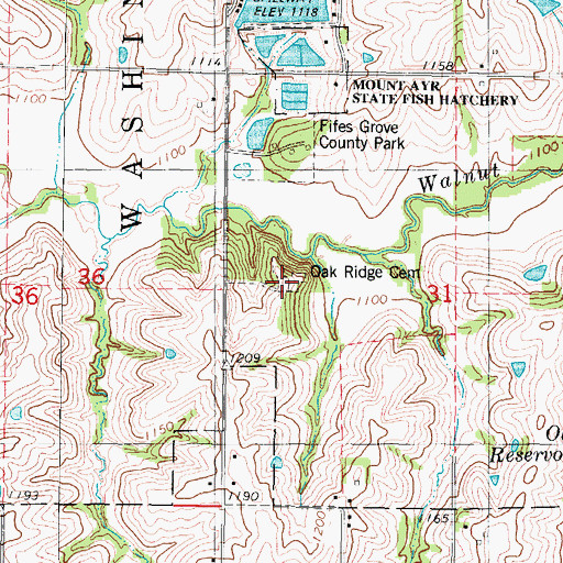 Topographic Map of Oak Ridge Cemetery, IA
