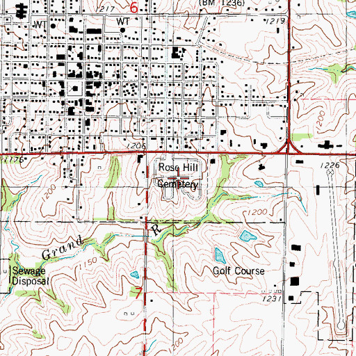 Topographic Map of Rose Hill Cemetery, IA