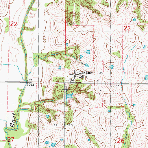 Topographic Map of Oakland Cemetery, IA