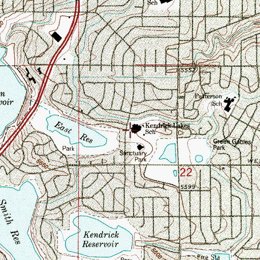 Topographic Map of Kendrick Lakes Elementary School, CO