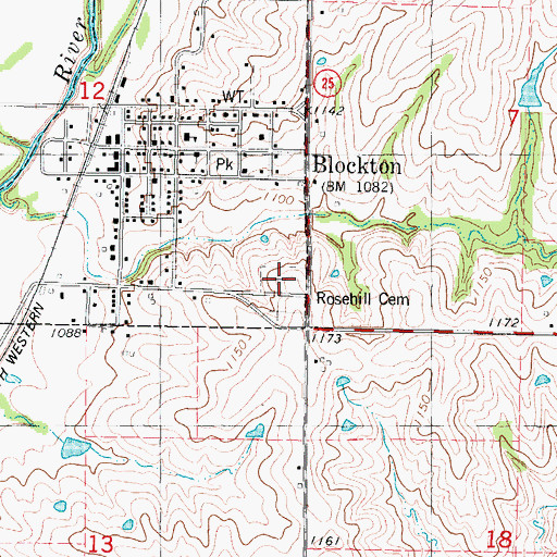 Topographic Map of Rosehill Cemetery, IA