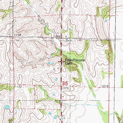 Topographic Map of Forest Home Cemetery, IA