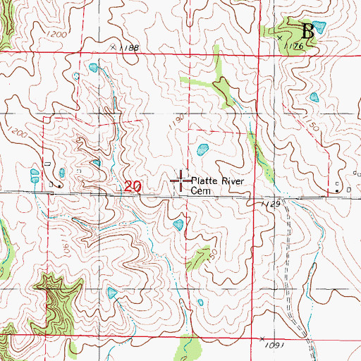 Topographic Map of Platte River Cemetery, IA