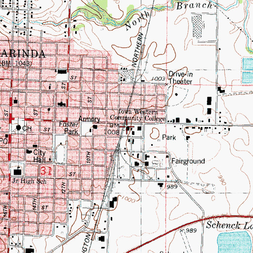 Topographic Map of Iowa Western Community College - Clarinda Center, IA