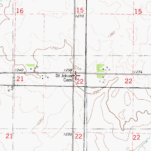 Topographic Map of Saint Johns Cemetery, IA