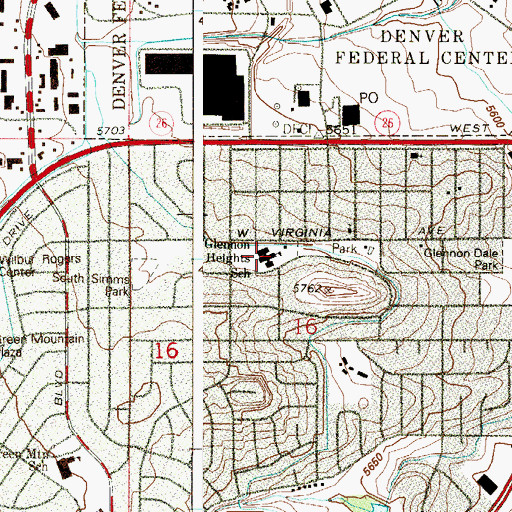 Topographic Map of Glennon Heights Elementary School, CO