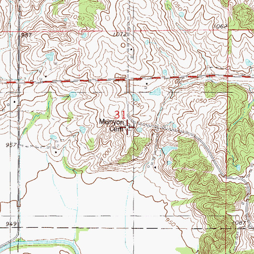 Topographic Map of Munyon Cemetery, IA