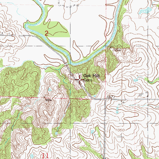 Topographic Map of Oak Hill Cemetery, IA