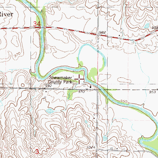 Topographic Map of Shewmaker County Park, IA