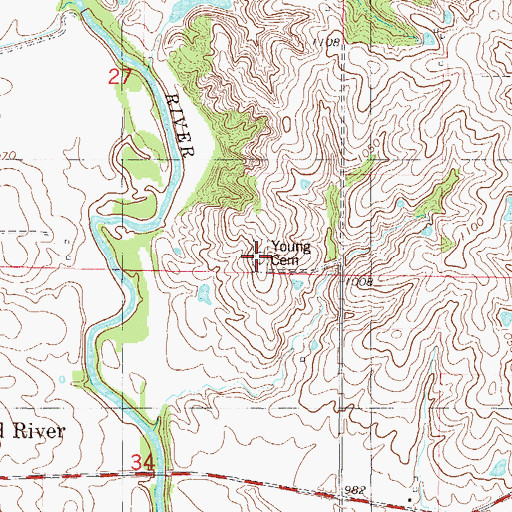 Topographic Map of Young Cemetery, IA