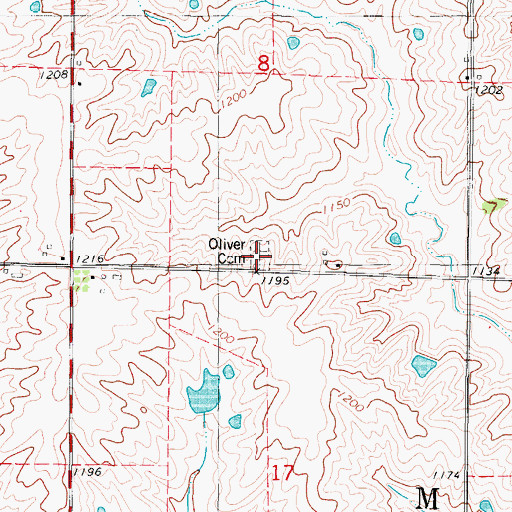 Topographic Map of Oliver Cemetery, IA