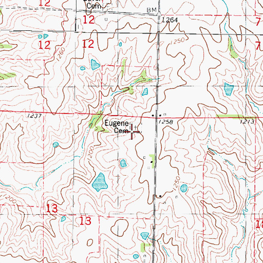 Topographic Map of Eugene Cemetery, IA