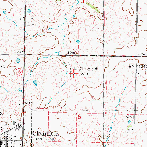 Topographic Map of Clearfield Cemetery, IA