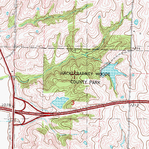 Topographic Map of Hacklebarney Woods County Park, IA