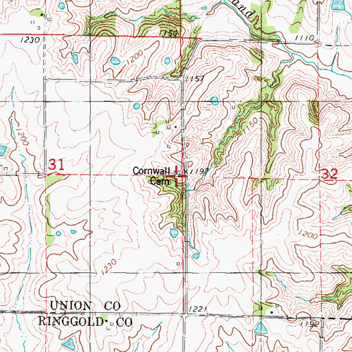 Topographic Map of Cornwall Cemetery, IA