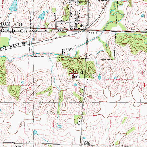 Topographic Map of Oakland Cemetery, IA