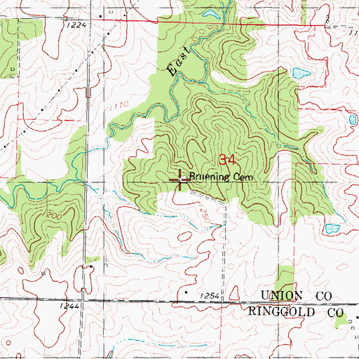 Topographic Map of Bruening Cemetery, IA