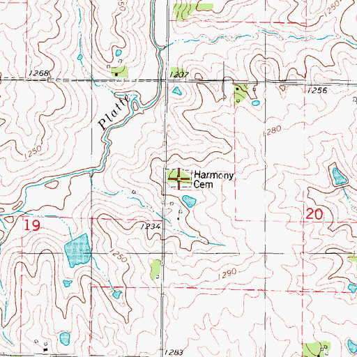 Topographic Map of Harmony Cemetery, IA