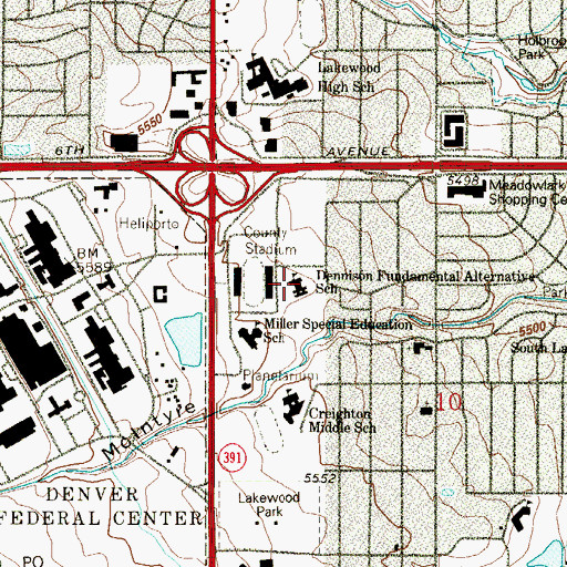 Topographic Map of Dennison Elementary School, CO