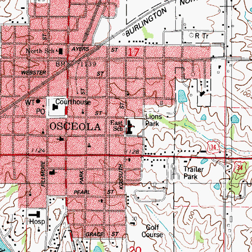 Topographic Map of East School, IA