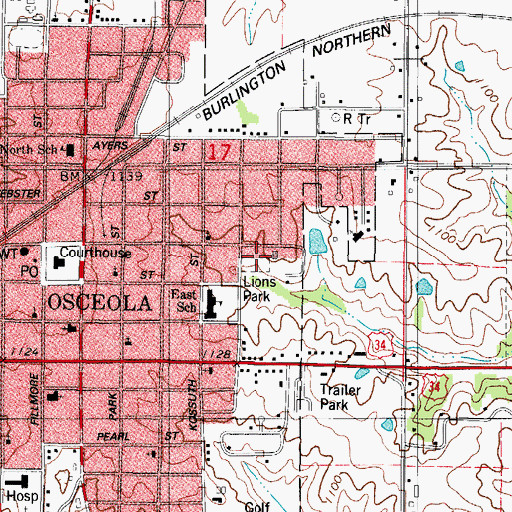 Topographic Map of Lions Park, IA