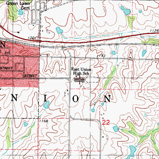Topographic Map of East Union Middle / High School, IA