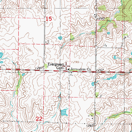 Topographic Map of Evergreen Cemetery, IA