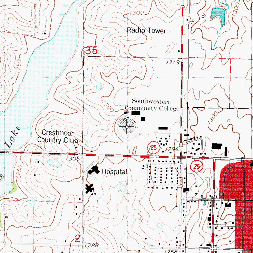 Topographic Map of Southwestern Community College - Creston Campus, IA