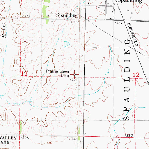Topographic Map of Prairie Lawn Cemetery, IA