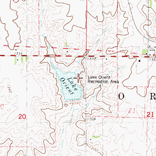 Topographic Map of Lake Orient Recreation Area, IA
