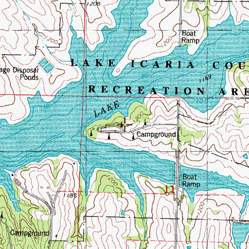Topographic Map of Lake Icaria County Recreation Area, IA