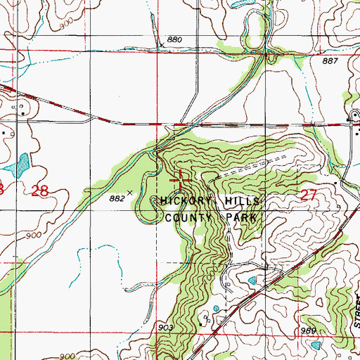 Topographic Map of Hickory Hills County Park, IA