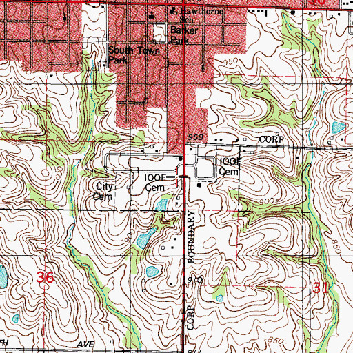 Topographic Map of Independent Order of Odd Fellows Cemetery, IA