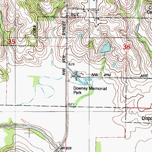 Topographic Map of Downey Memorial Park, IA