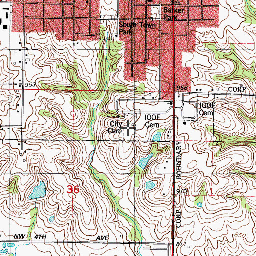 Topographic Map of Indianola City Cemetery, IA