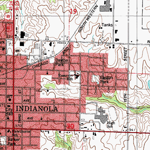 Topographic Map of Emerson Elementary School, IA