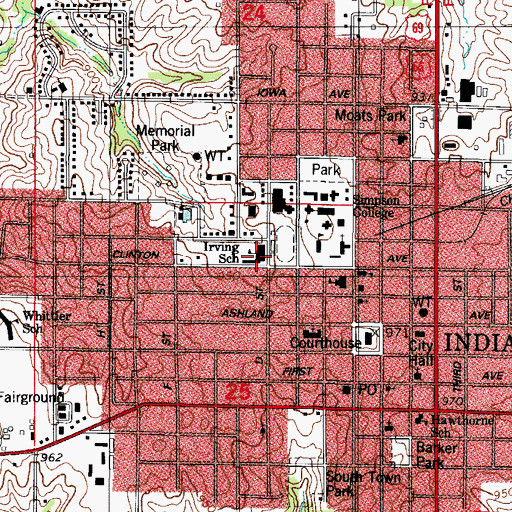Topographic Map of Irving Elementary School, IA
