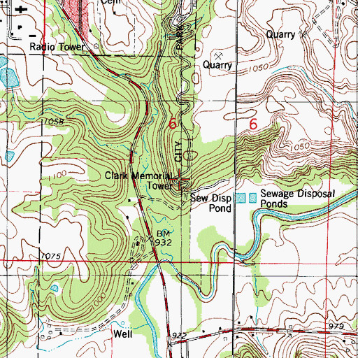 Topographic Map of Clark Memorial Tower, IA