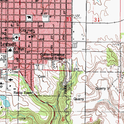Topographic Map of Cutler - Donahue Covered Bridge, IA