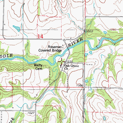 Topographic Map of Welty Creek, IA