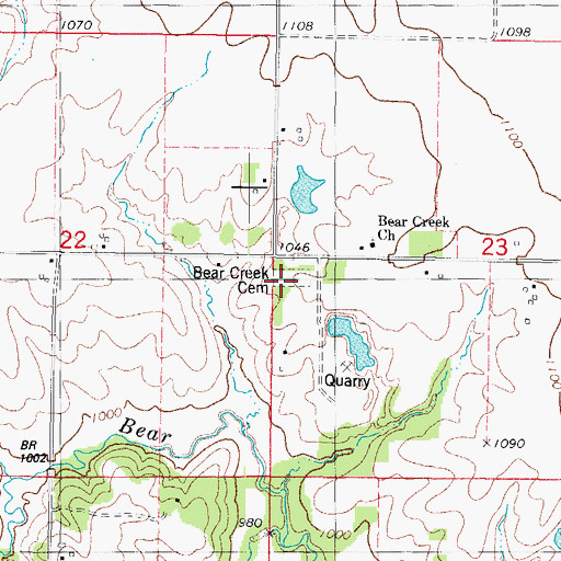 Topographic Map of Bear Creek Cemetery, IA