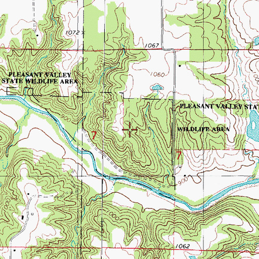 Topographic Map of Pleasant Valley State Wildlife Area, IA