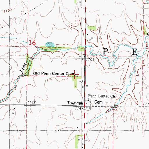Topographic Map of Old Penn Center Cemetery, IA