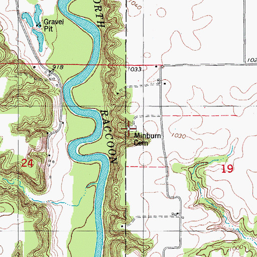 Topographic Map of Minburn Cemetery, IA