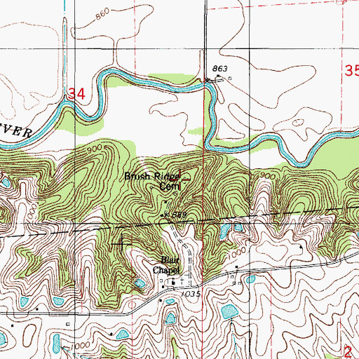 Topographic Map of Brush Ridge Cemetery, IA