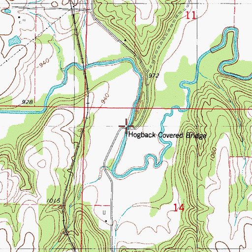 Topographic Map of Hogback Covered Bridge, IA