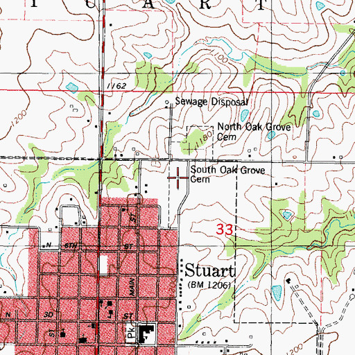 Topographic Map of South Oak Grove Cemetery, IA