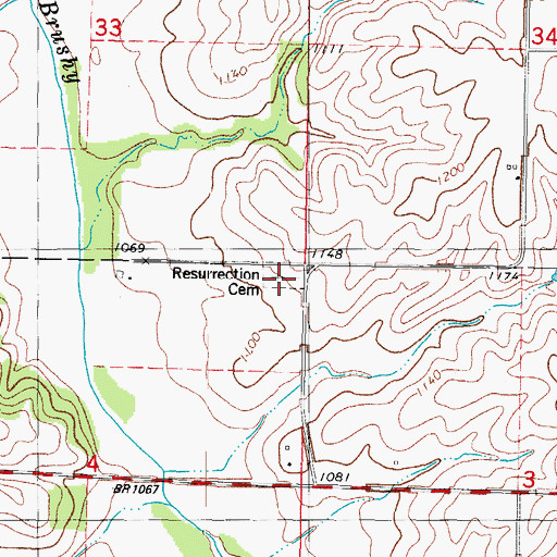 Topographic Map of Resurrection Cemetery, IA