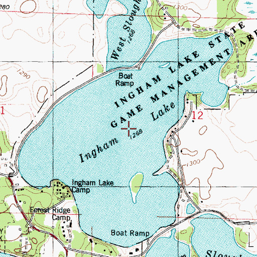 Topographic Map of Ingham Lake State Game Management Area, IA